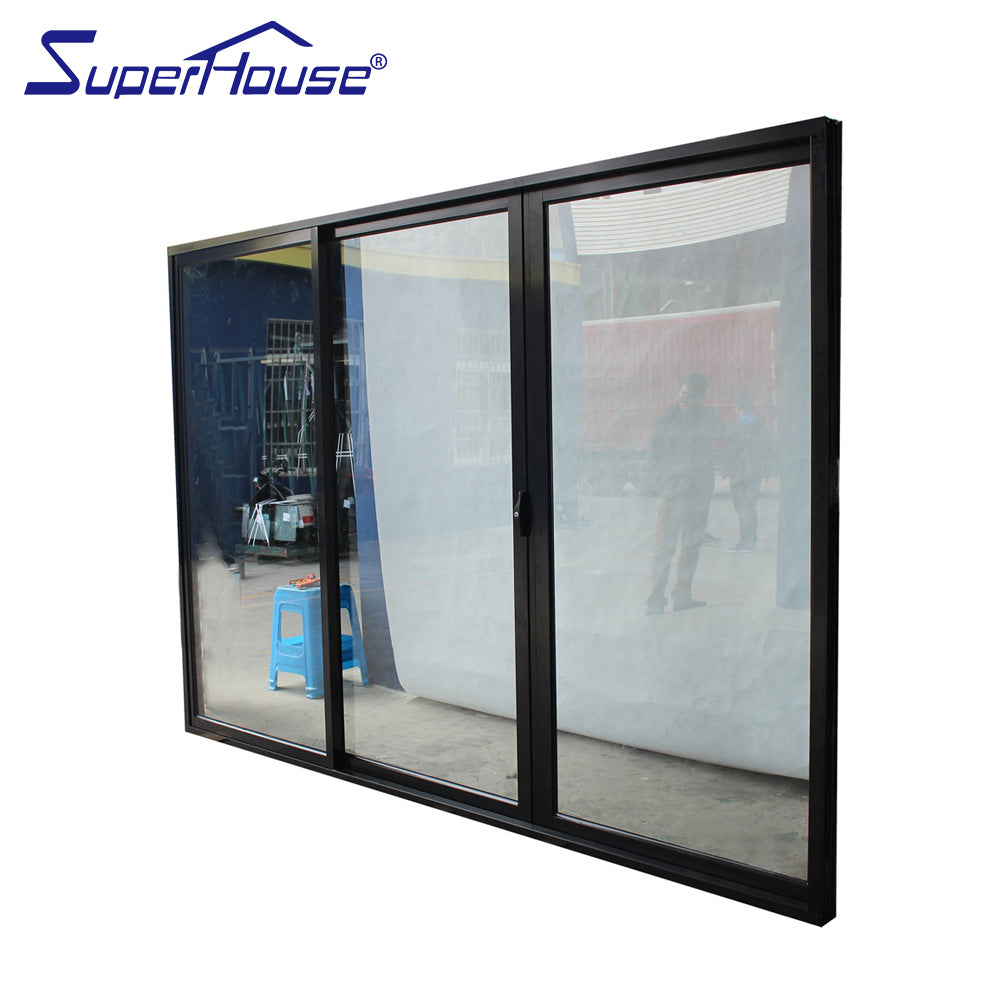 Superhouse Australian standard soundproof glazed 3 panel glass aluminium sliding door