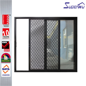 Superwu aluminium security mesh grills design aluminum sliding door for balcony with security system China manufacturer