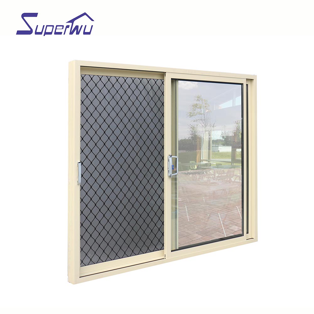 Superwu Aluminium double glass sliding doors with stainless steel security mesh