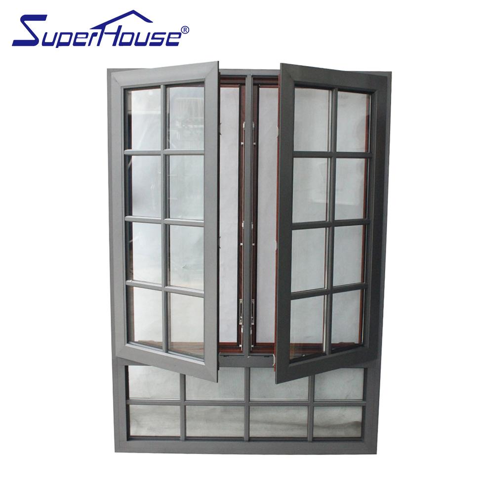Superhouse AAMA MIAMI DADE standard aluminium clad wood crank casement window with decorative bar for house energy rating