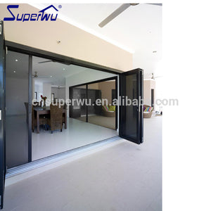 Superwu Light black aluminum bifolding door with movable fly screen