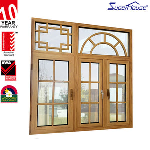 Suerhouse beautiful wood arch aluminum window double glass round window with opening