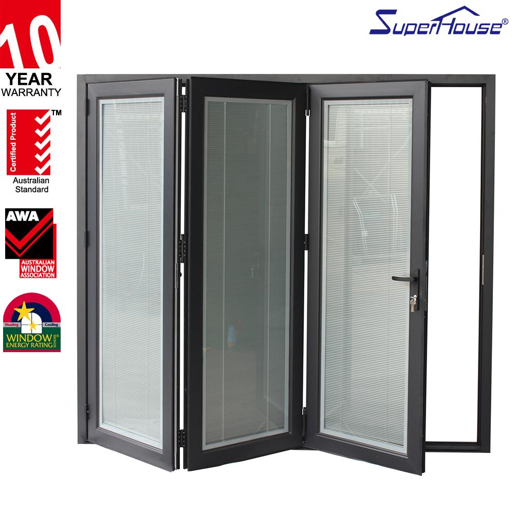 Superhouse AS2047 US NFRC AAMA standard aluminium bi-folding doors with insert blind soundproof door made in China