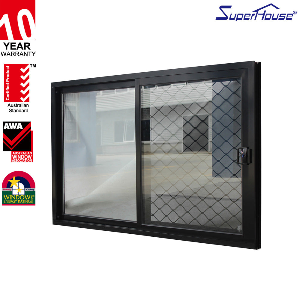 Superhouse large aluminum sliding window black sliding window with mesh