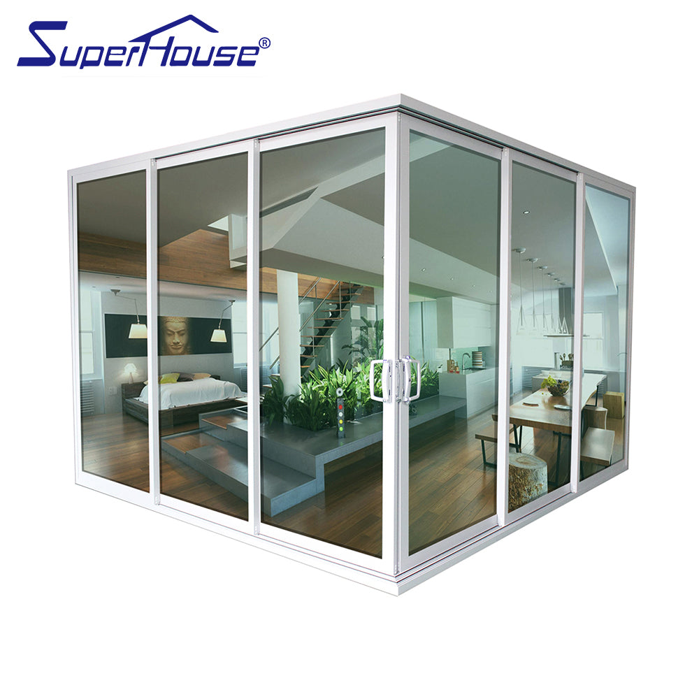 Superhouse clear aluminium corner stack door 6 big panel design for house light decoration