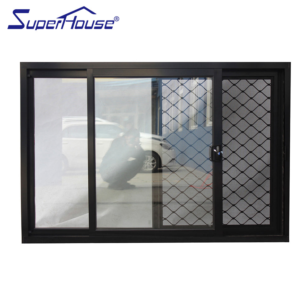 Superhouse bedroom soundproof aluminium big sliding window with security stainless steel mesh