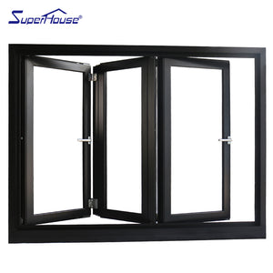 Superhouse aluminium black threel panels vertical bi-folding windows for kitchen