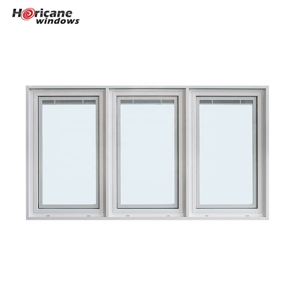 Superhouse Three panel aluminium casement windows with built-in blinds