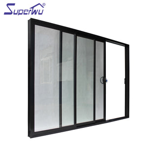 Superwu Cheap sound insulation commercial aluminum three rail double glass sliding doors