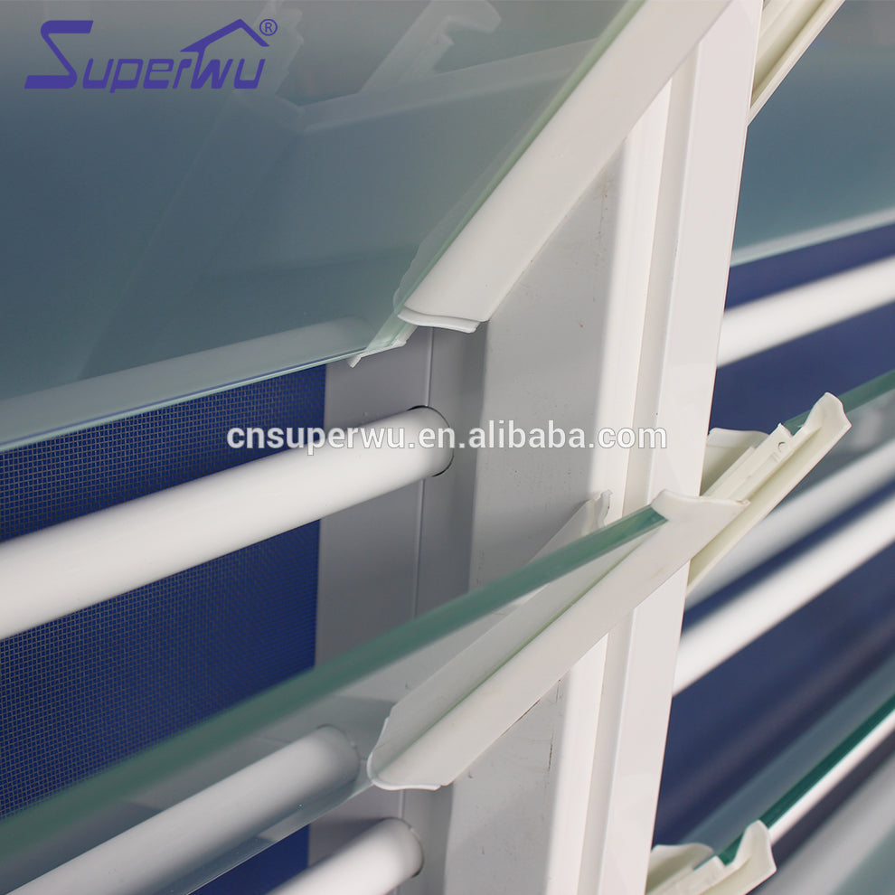 Superwu AAMA AS2047 Standard exterior manual adjustable frosted glass aluminium louver window for bathroom