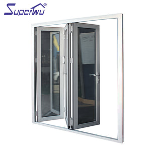 Superwu Factory direct sales silver color aluminium frame bi-folding door with three panels retractable flyscreen available
