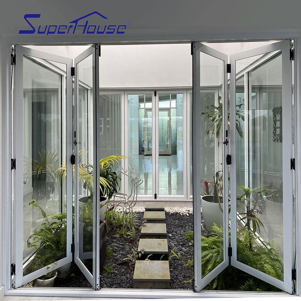 Superhouse Certificated strength 431 sash aluminum folding sliding glass doors