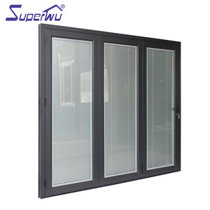 Superwu Aluminum folding door double tempered glass with shutters new design bi-folding door