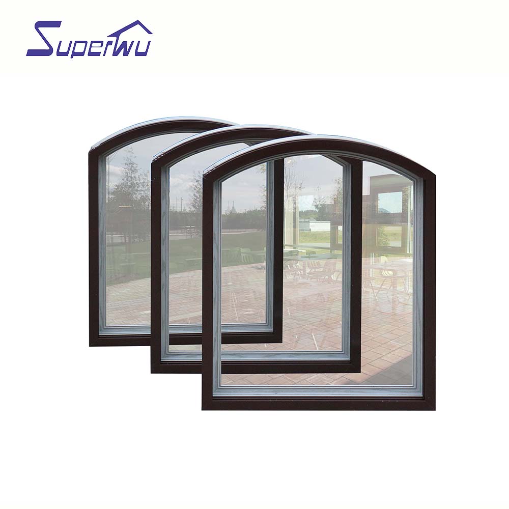 Superwu Soundproof glass aluminum double tempered glass arch fixed windows in low prices double color design