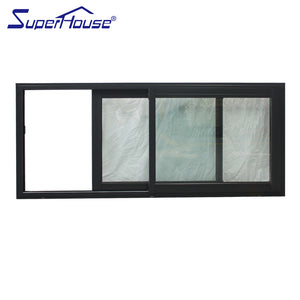 Superwu Double glass waterproof aluminum sliding window black color profile window meet Australia standard