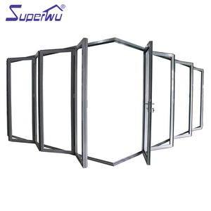 Superwu Aluminium Double Glass Folding Door Sound proof Exterior Doors Corner Folding door
