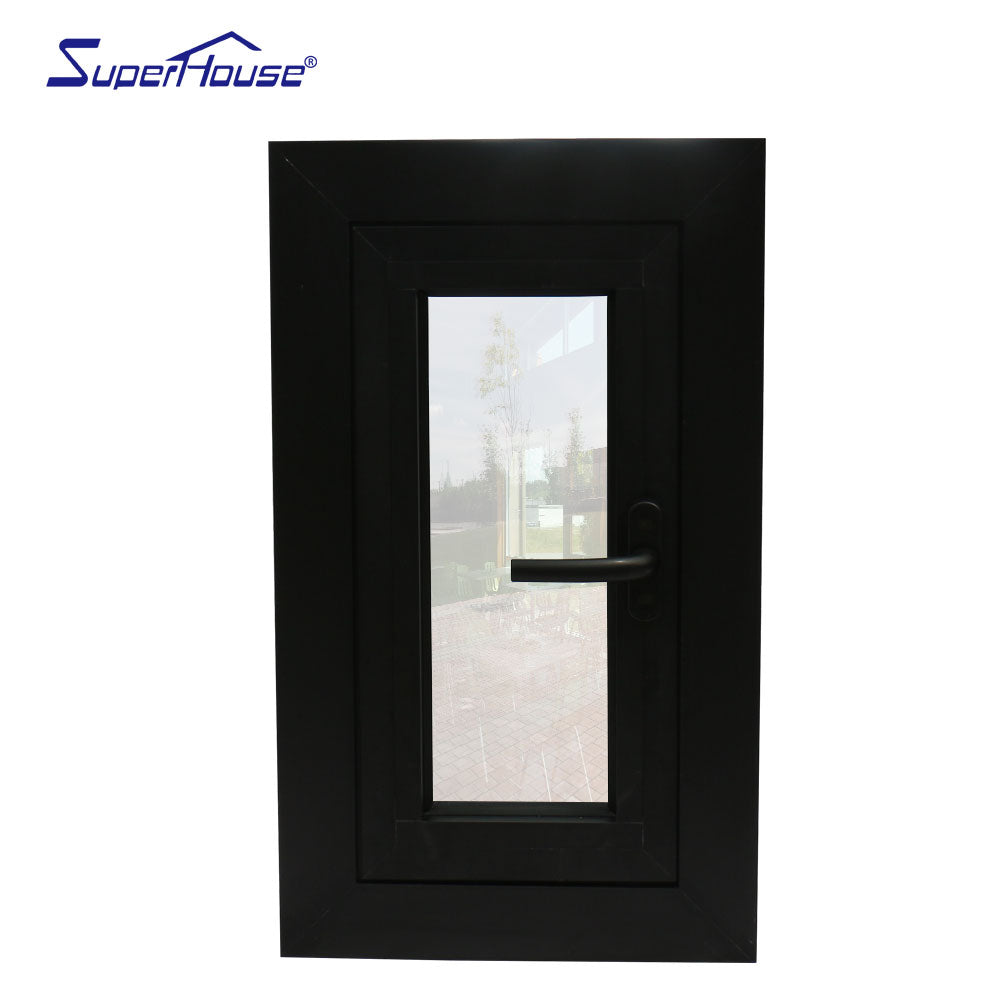 Superhouse Matte Black Aluminum Frame Handle Casement Window With Double Glass