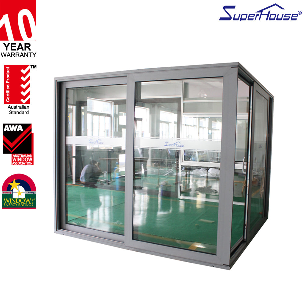 Superhouse Energy rating aluminium bullet proof thermal break corner sliding doors Australia Standard