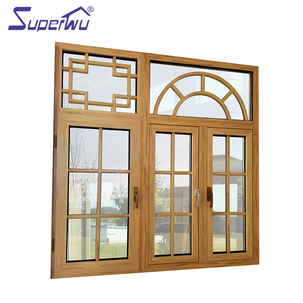 Superwu Customized wood color thermal break aluminum stainless steel window specification of aluminium doors and windows