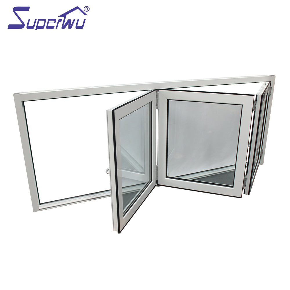 Superwu Special Offer thermally broken storm alu glass windows soundproof black aluminum fold window