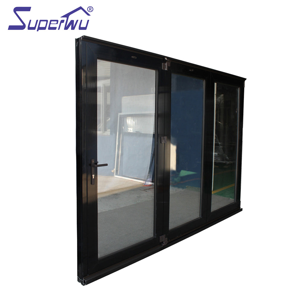 Superwu Aluminum glass bi folding doors patio double glazed accordion doors design