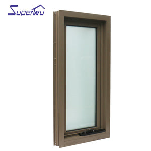 Superwu European style aluminum brown black color awning windows double glass chain winder awning window