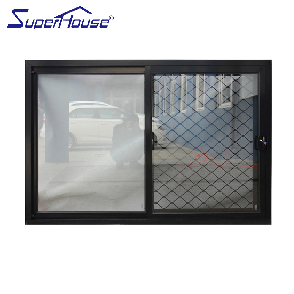 Superwu Australia standard black aluminum sliding windows with security mesh safety best sale