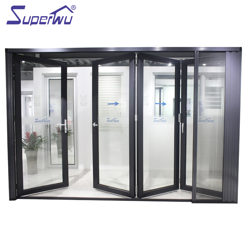 Superwu Apartment entrance doors aluminum alloy folding door with retractable flyscreen