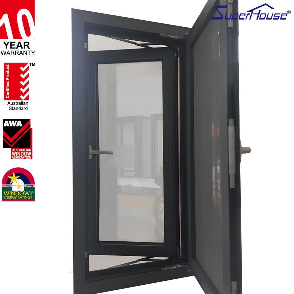 Superhouse High-End Casement Opening Style Aluminum Window With One-Piece Hinged Opening Screen