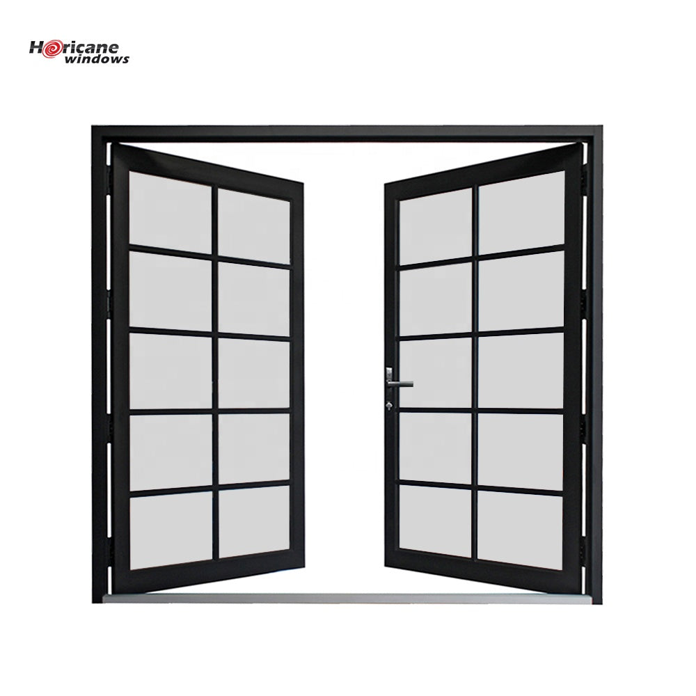 Superhouse New design factory price modern entry black powder coated exterior glass aluminium double door for sale