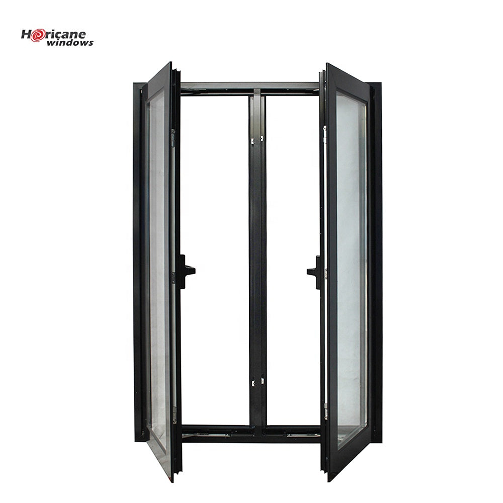 Superhouse Black Aluminum double hinged triple casement window with folding screen