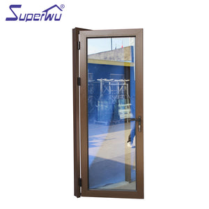 Superwu Aluminum hinged doors brown coffee color powder coated double glazed aluminum doors