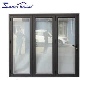 Superhouse AS2047 NFRC AAMA NAFS NOA standard double glass interior folding doors with blinds inside