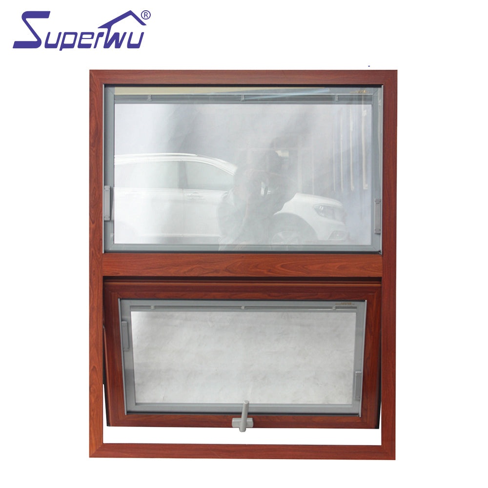 Superwu wooden look aluminum frame retractable flyscreen awning windows