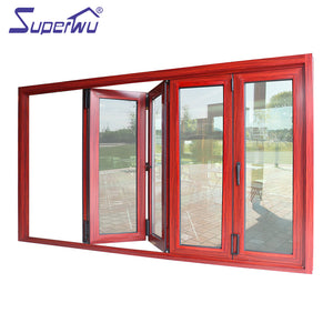 Superwu Wood grain aluminum glass fold window for sale