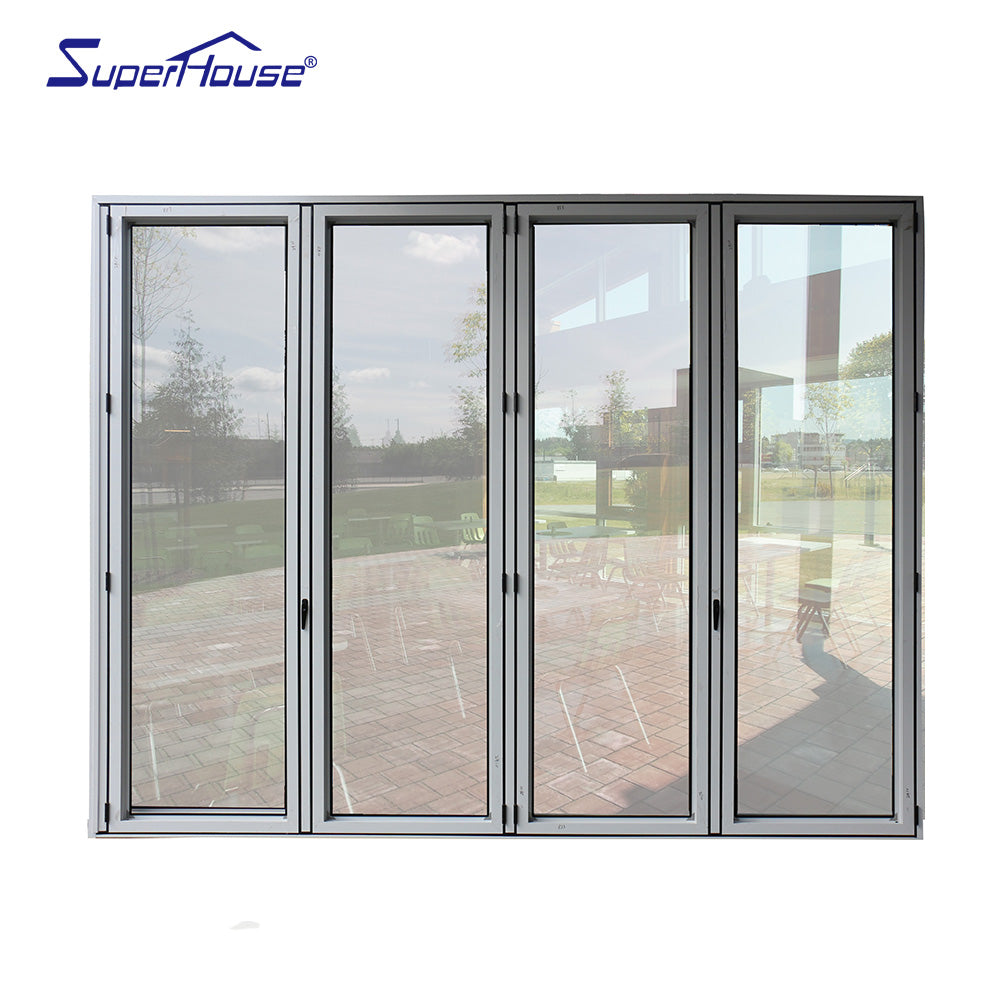 Superhouse AS2047 NFRC AAMA NAFS NOA standard double glass powder coating aluminium folding patio doors