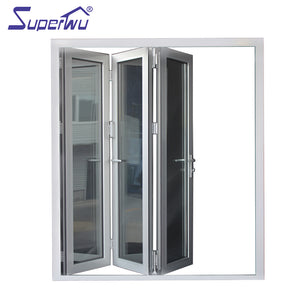 Superwu Factory direct sales silver color aluminium frame bi-folding door with three panels retractable flyscreen available