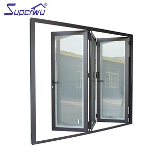 Superwu soundproof aluminum frosted glass bi folding bedroom door
