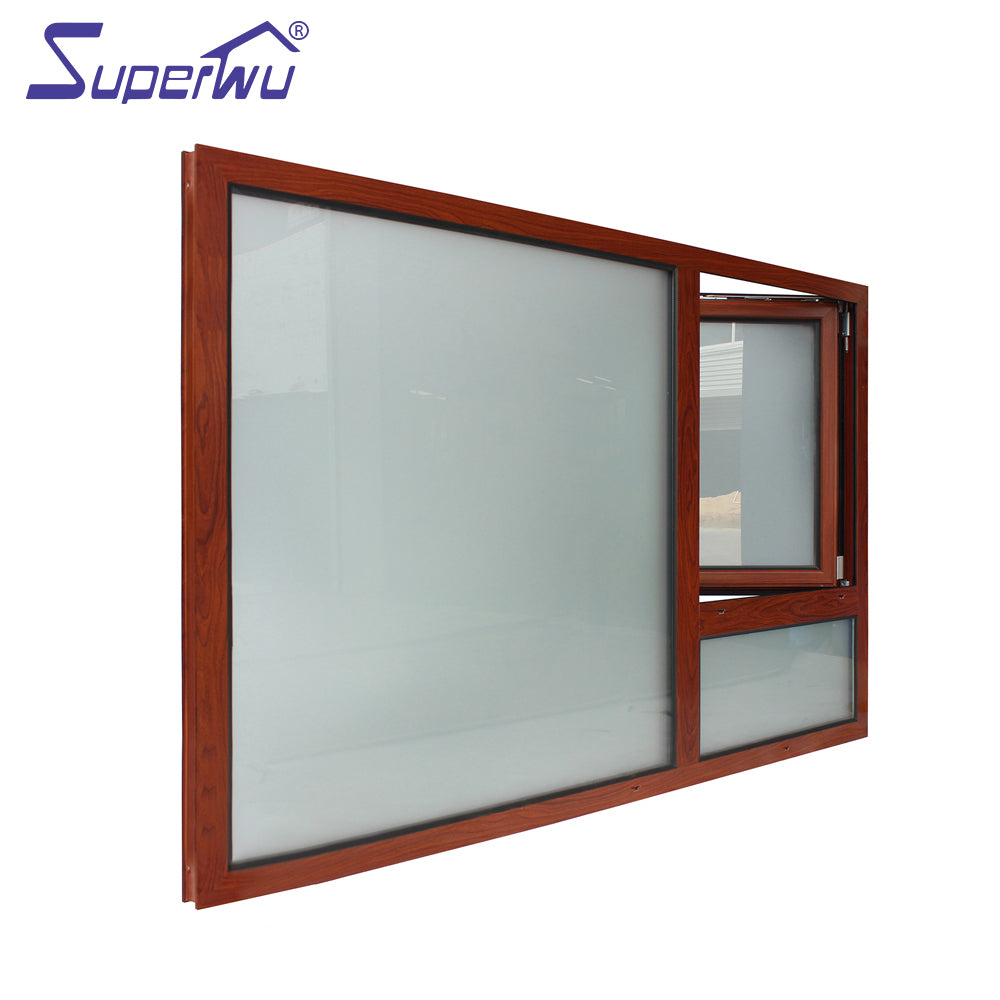 Superwu Aluminium wood grain color tilt window tilt and turn window fixed window meet Australia standard