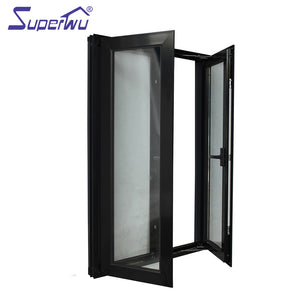 Superwu Aluminium door and windows with fly net black color finish aluminium casement window for home design