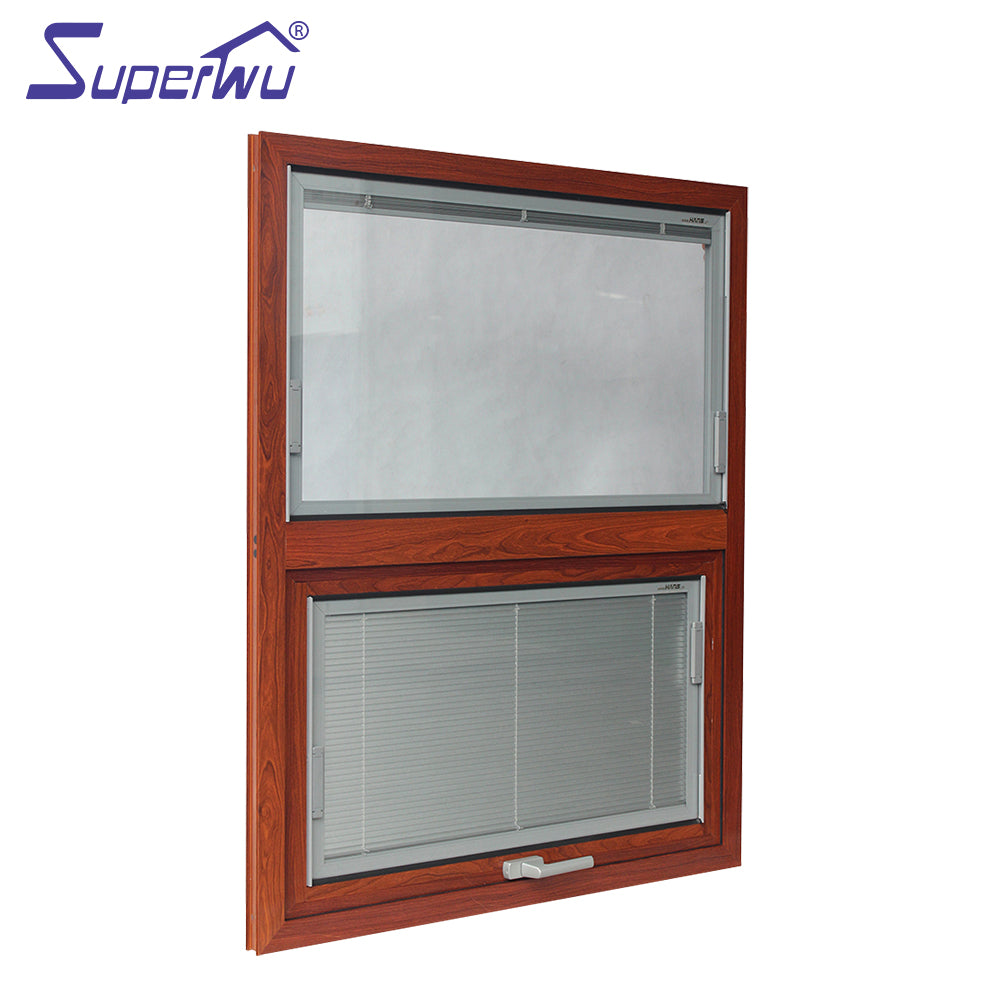 Superwu wooden look aluminum frame retractable flyscreen awning windows