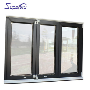 Superwu Australian Standard aluminium double glazed folding window ventilation bifold window black color three panels