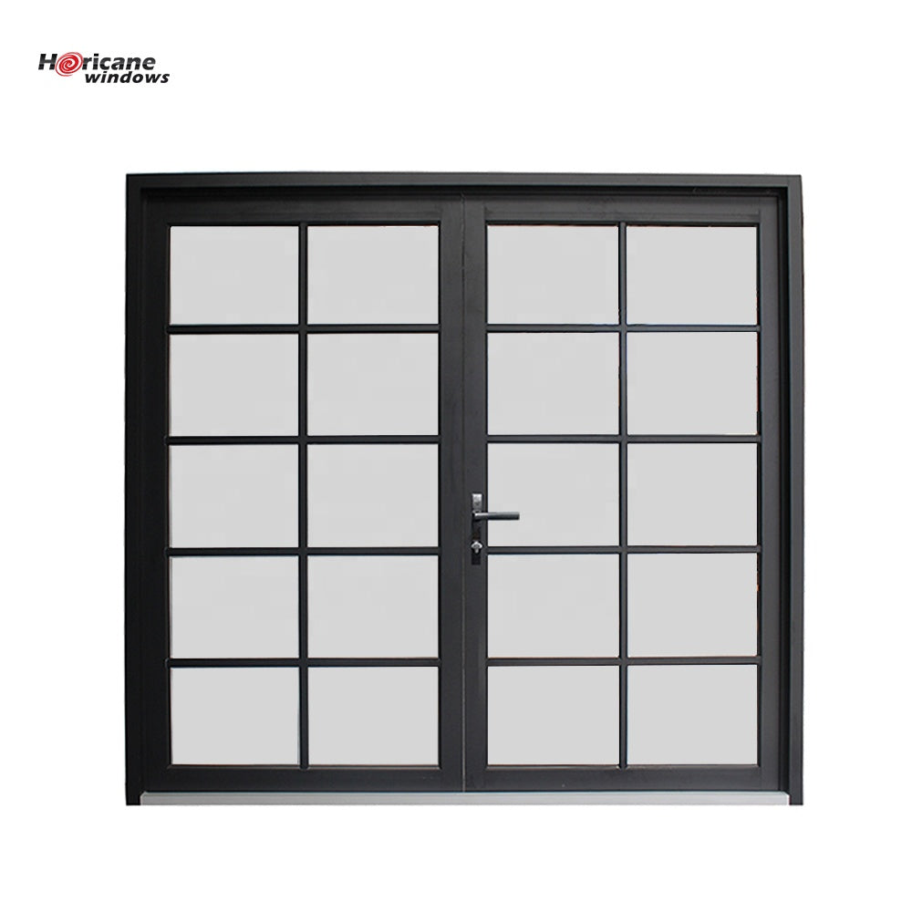 Superhouse New design factory price modern entry black powder coated exterior glass aluminium double door for sale