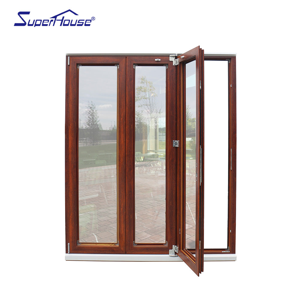 Superhouse AAMA standard exterior double glass aluminum bi-fold door with stainless steel roller