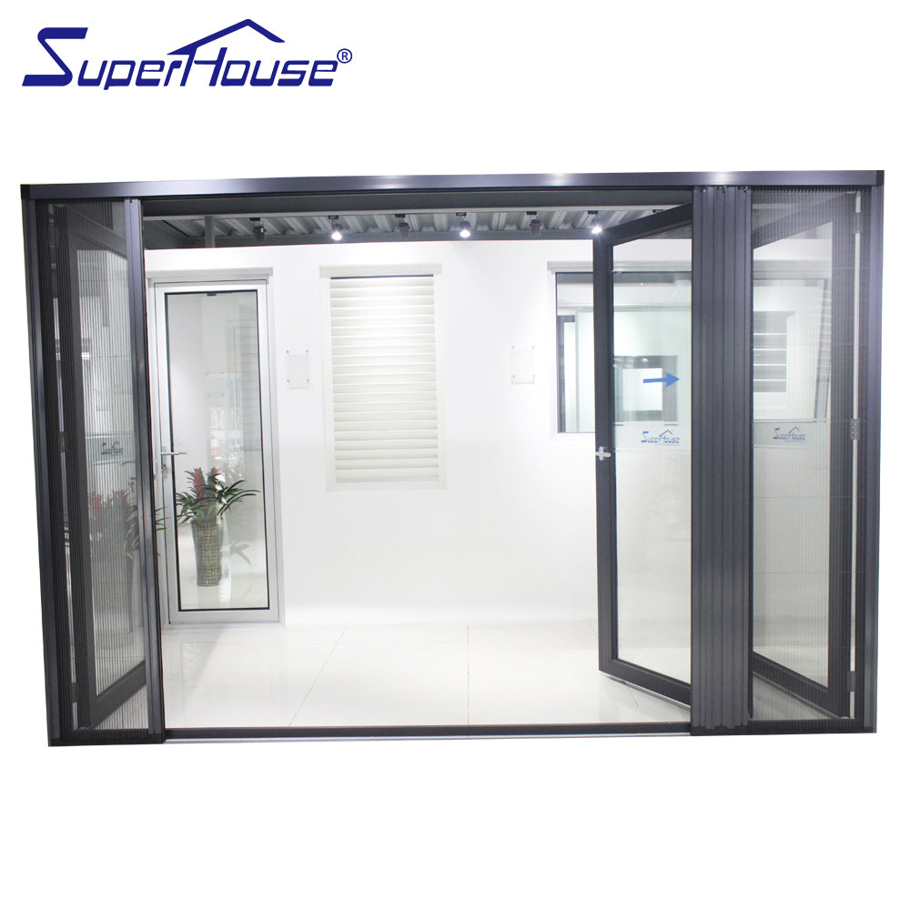 Superhouse AS2047 NFRC AAMA NAFS NOA standard double glass aluminum folding glass doors