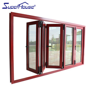 Superhouse AS2047 NFRC AAMA NAFS NOA standard double glass wood color aluminum cheap folding patio doors