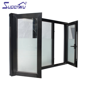 Superwu Aluminium Thermal Break Casement Windows Swing Double Hinged Windows with Fixed Part