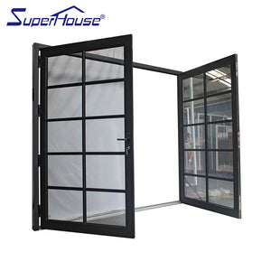 Superhouse Exterior door aluminum hinged glass door with colony bar USA standard