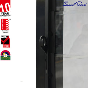 Superhouse Aluminium black profile glass window louver shutters with fiberglass mosquito screen