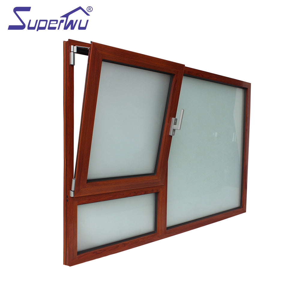 Superwu Aluminum tilt and turn widnows with fixed part windows wooden color modern design cheap price